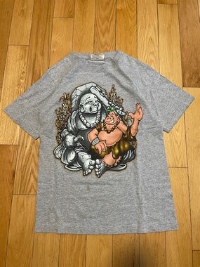 JNCO Gray Graphic Short Sleeve Tee with Colorful Buddha Artwork